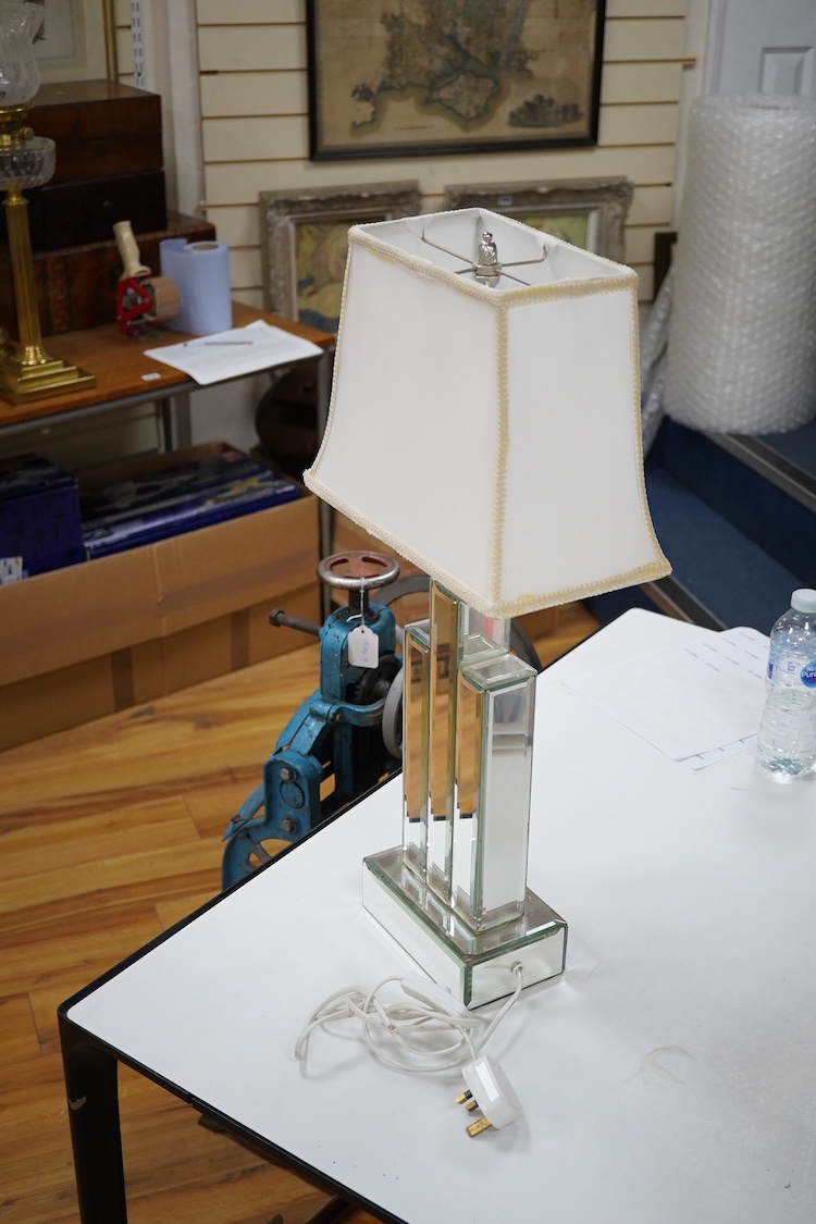 A modern mirrored table lamp and shade, 63cm total